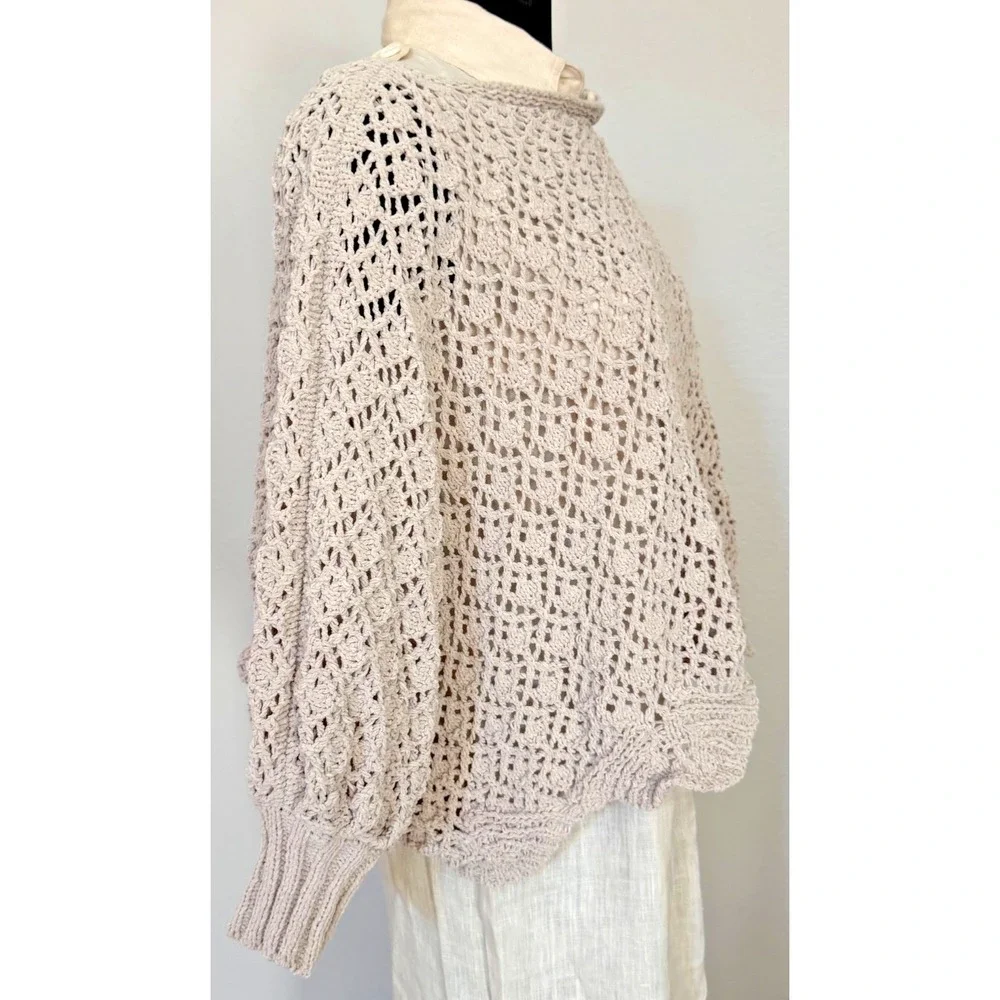 Jessica Simpson Beige Crochet Knit Sweater poncho Size XS‎ Boho Cottagecore